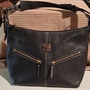 Dooney & Bourke Black Pebble Leather Satchel – Zip Top with Front Zippers